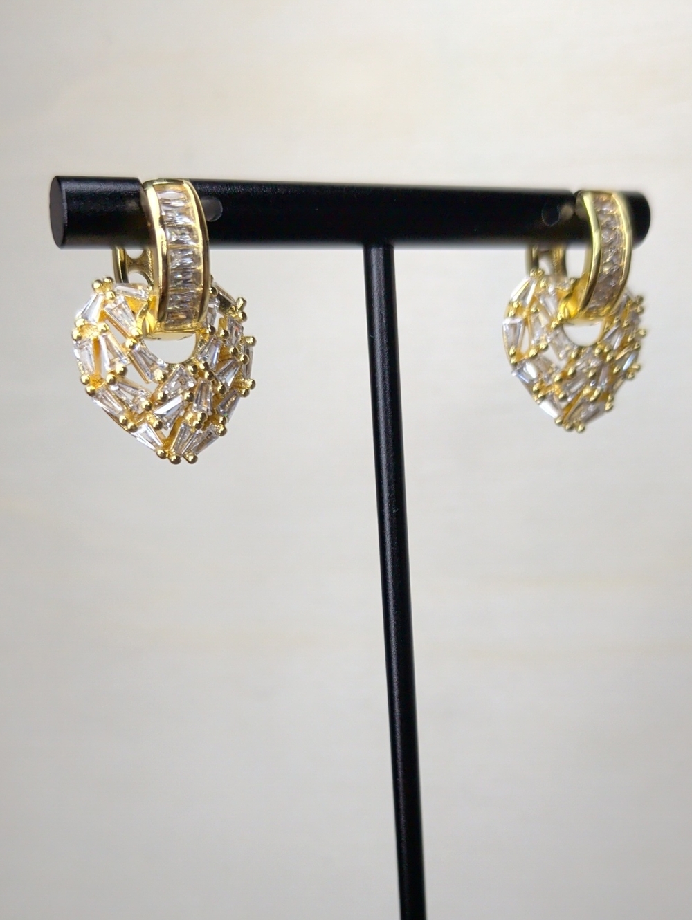 18k Gold Filled Heart Drop Huggie Earrings with Cubic Zirconia